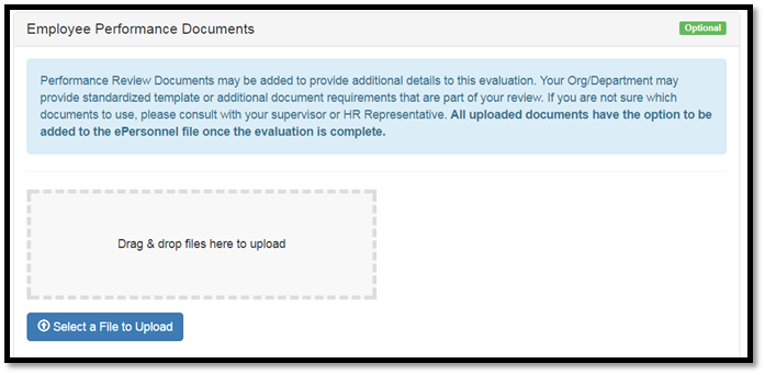 screenshot of where to upload an employee self-assessment document
