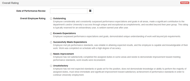 example screenhot of selecting the overall rating for the employee