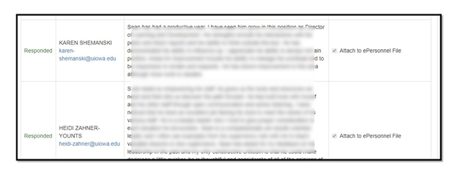 example of feedback that can be selected to attach to ePersonnel file